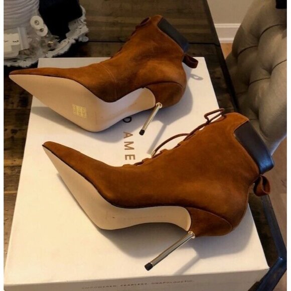 NIB $275 GOOD AMERICAN SCANDAL TOBACCO BROWN SUEDE STILETTO BOOTS SIZE 8 - Picture 8 of 10
